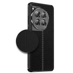 Microcase Oneplus 12 5G Leather Serisi Deri Efekt Silikon Kılıf - Siyah Al3337