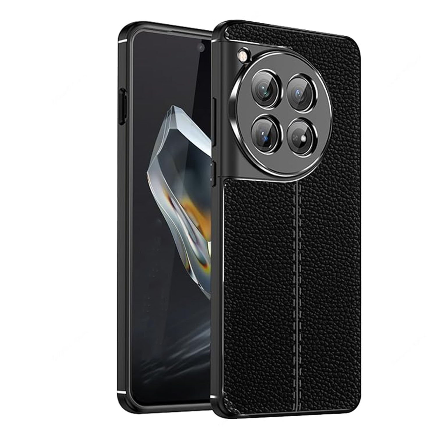 Microcase Oneplus 12 5G Leather Serisi Deri Efekt Silikon Kılıf - Siyah Al3337