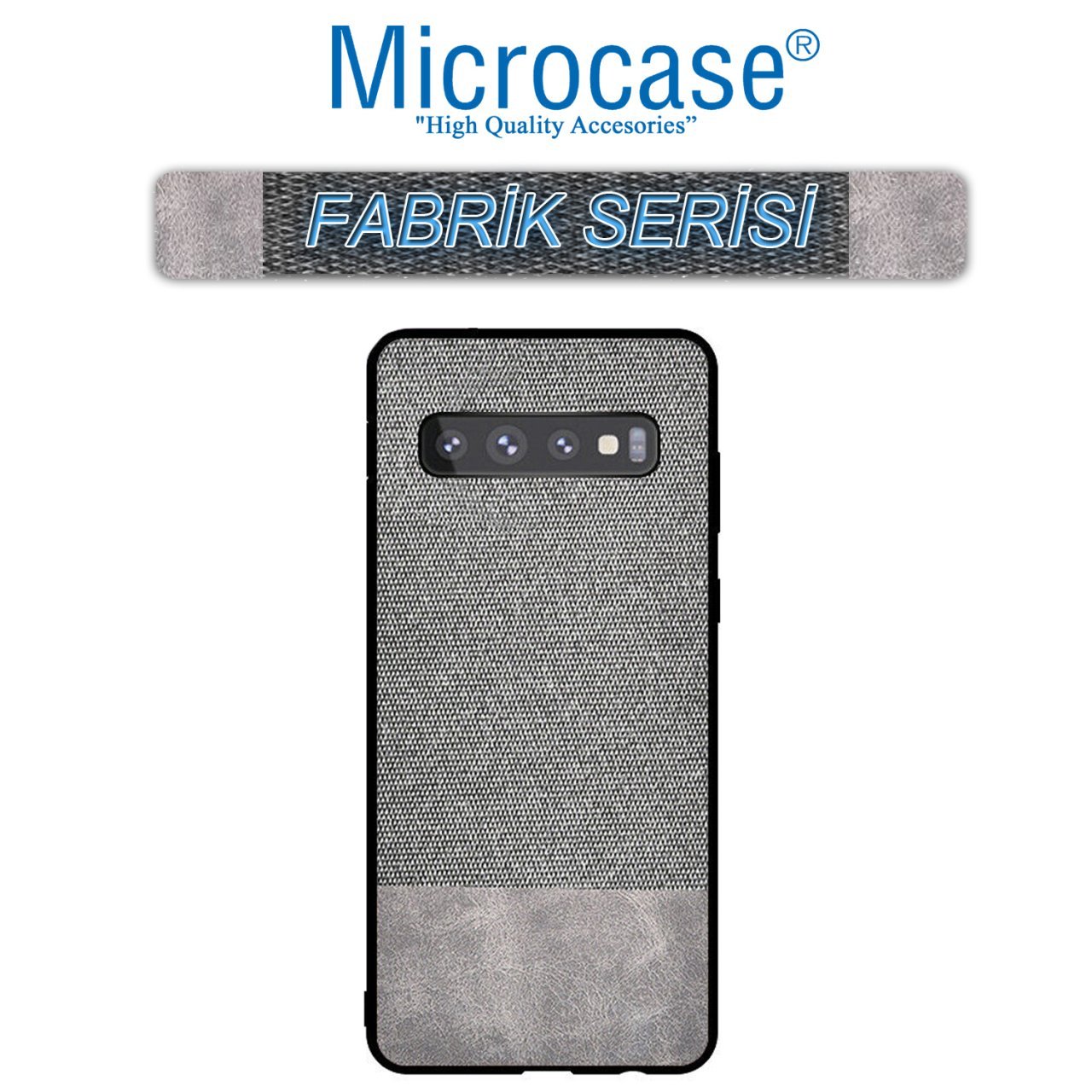 Microcase Samsung Galaxy S10 Fabrik Serisi Kumaş ve Deri Desen Kılıf - Gri