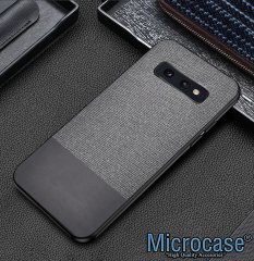 Microcase Samsung Galaxy S10e Fabrik Serisi Kumaş ve Deri Desen Kılıf - Gri