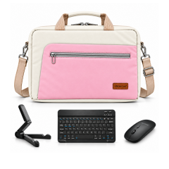 Microcase Lenovo Tab Plus TB351FU ile uyumlu 4in1 SET Siyah Tablet Çanta + Bluetooth Klavye + Mouse + Tablet Standı Krem Pembe AL5921