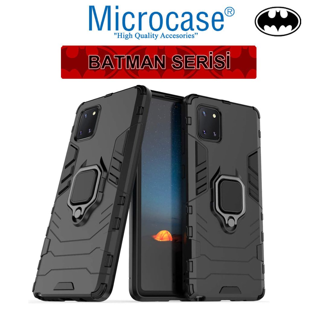 Microcase Samsung Galaxy A81 - M60S - Note 10 Lite Batman Serisi Yüzük Standlı Armor Kılıf - Siyah
