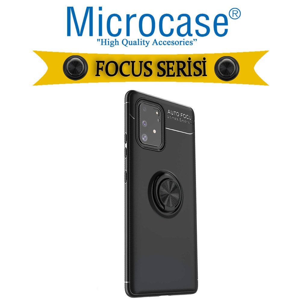 Microcase Samsung Galaxy A91 - M80S - S10 Lite Focus Serisi Yüzük Standlı Silikon Kılıf - Siyah