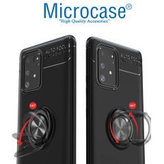 Microcase Samsung Galaxy A91 - M80S - S10 Lite Focus Serisi Yüzük Standlı Silikon Kılıf - Siyah