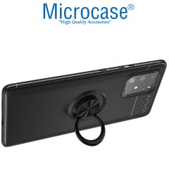 Microcase Samsung Galaxy A91 - M80S - S10 Lite Focus Serisi Yüzük Standlı Silikon Kılıf - Siyah