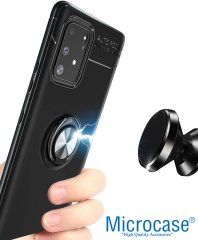 Microcase Samsung Galaxy A91 - M80S - S10 Lite Focus Serisi Yüzük Standlı Silikon Kılıf - Siyah