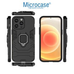 Microcase Apple iPhone 14 Pro Batman Serisi Yüzük Standlı Armor Kılıf - Siyah