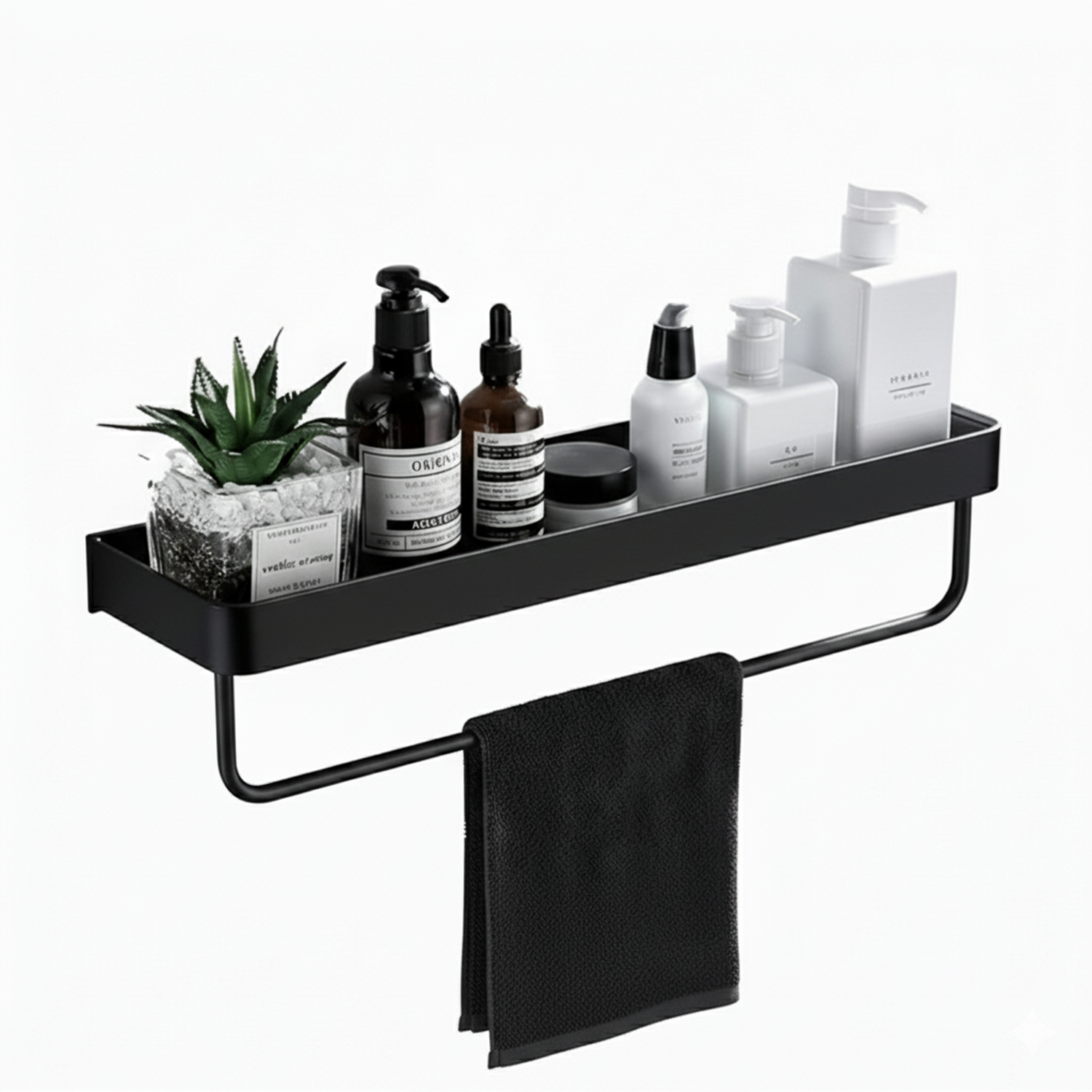 Microcase Çok Amaçlı Modern Duvar Rafı ve Havlu Askılığı Banyo Mutfak Malzeme Düzenleyici Siyah AL5340