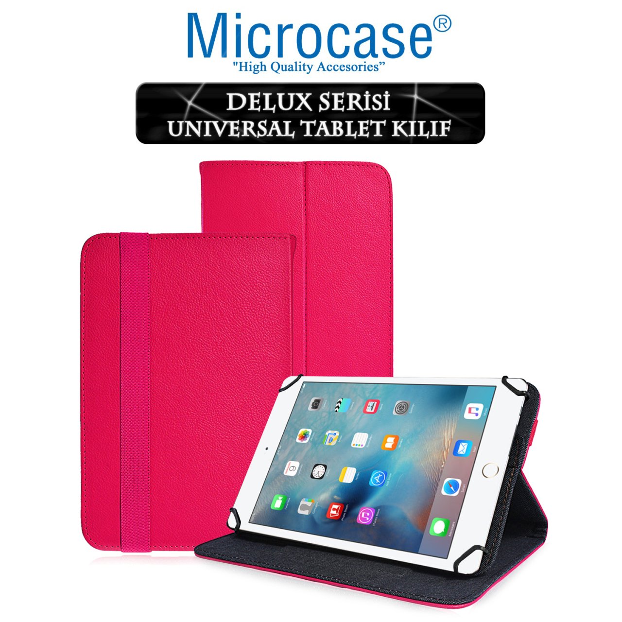 Microcase iPad Mini 4 Delüx Serisi Universal Standlı Deri Kılıf - Pembe
