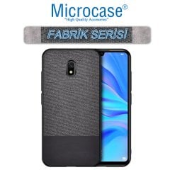 Microcase Xiaomi Redmi 8A Fabrik Serisi Kumaş ve Deri Desen Kılıf - Siyah + Tempered Glass Cam Koruma