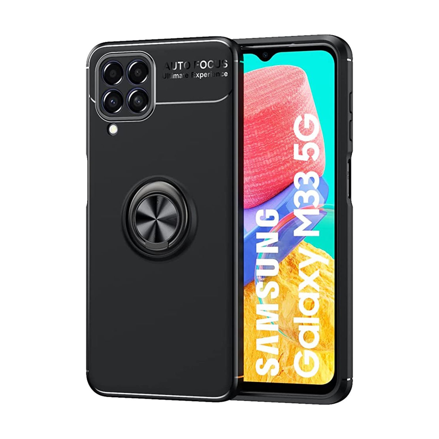 Microcase Samsung Galaxy M33 5G Focus Serisi Yüzük Standlı Silikon Kılıf - Siyah