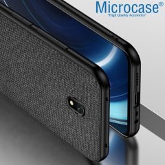 Microcase Xiaomi Redmi 8A Fabrik Serisi Kumaş ve Deri Desen Kılıf - Siyah