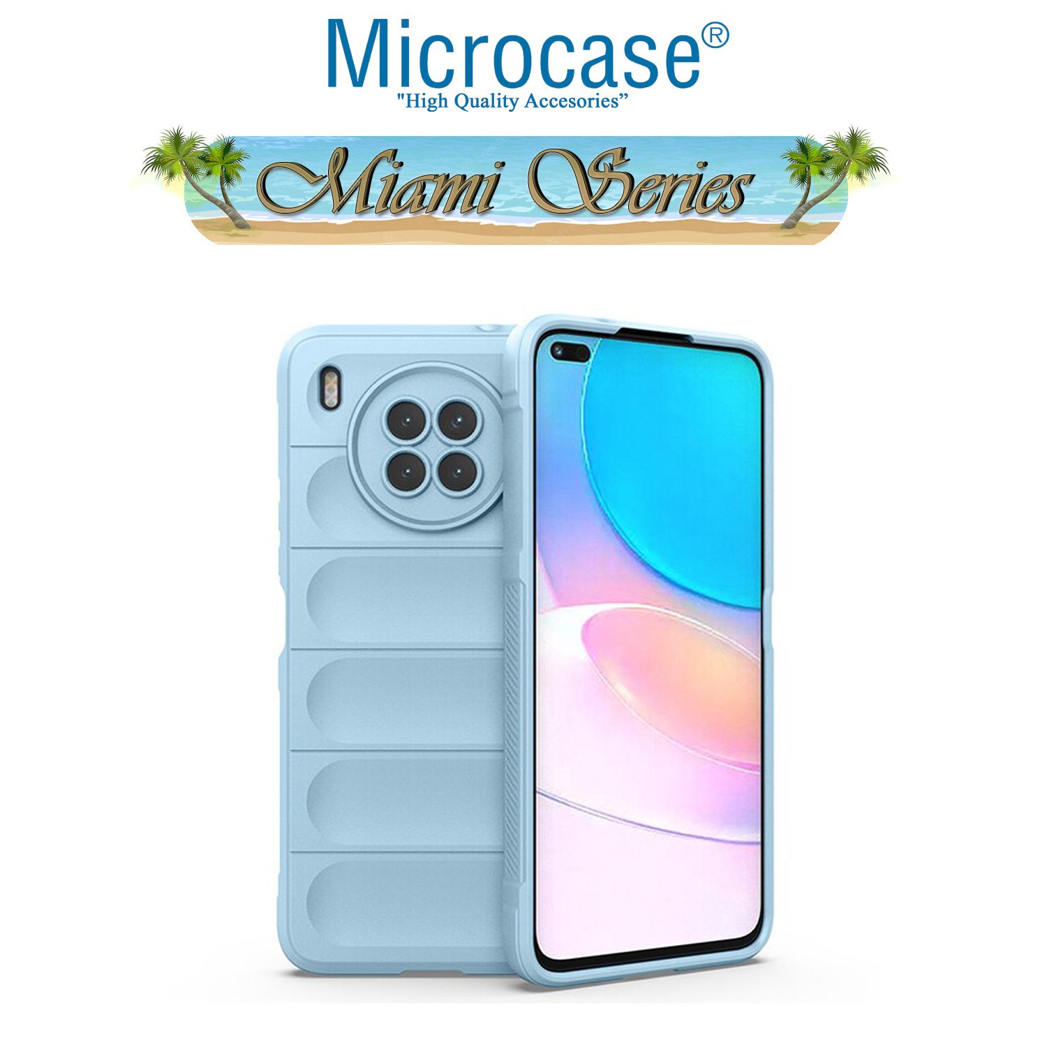 Microcase Huawei Nova 8i Miami Serisi Darbeye Dayanıklı Silikon Kılıf - Açık Mavi