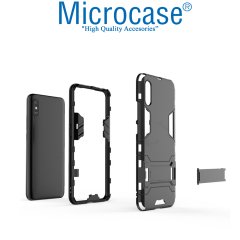 Microcase Xiaomi Redmi 9A Alfa Armor Standlı Perfect Koruma Kılıf - Siyah