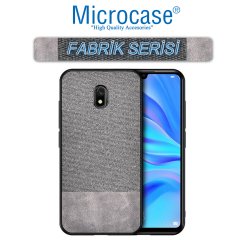 Microcase Xiaomi Redmi 8A Fabrik Serisi Kumaş ve Deri Desen Kılıf - Gri