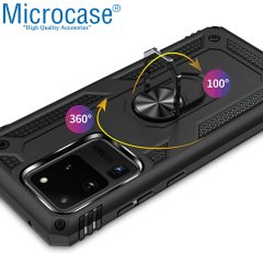 Microcase Samsung Galaxy S20 Ultra Anka Serisi Yüzük Standlı Armor Kılıf - Siyah