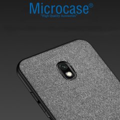 Microcase Xiaomi Redmi 8A Fabrik Serisi Kumaş ve Deri Desen Kılıf - Gri
