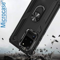 Microcase Samsung Galaxy S20 Ultra Anka Serisi Yüzük Standlı Armor Kılıf - Siyah