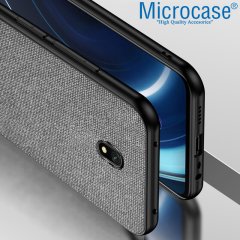 Microcase Xiaomi Redmi 8A Fabrik Serisi Kumaş ve Deri Desen Kılıf - Gri