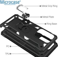 Microcase Samsung Galaxy S20 Ultra Anka Serisi Yüzük Standlı Armor Kılıf - Siyah