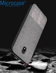 Microcase Xiaomi Redmi 8A Fabrik Serisi Kumaş ve Deri Desen Kılıf - Gri