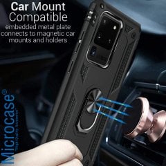 Microcase Samsung Galaxy S20 Ultra Anka Serisi Yüzük Standlı Armor Kılıf - Siyah