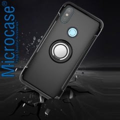 Microcase Xiaomi Mi Max 3 Yüzük Standlı Armor Silikon Kılıf + CAM