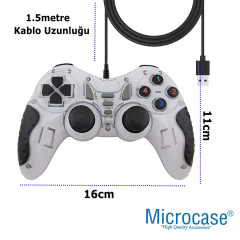 Microcase USB Kablolu Çift Titreşimli PC Konsol Oyun Kolu Gamepad Joystick -AL4630 Mavi