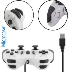 Microcase USB Kablolu Çift Titreşimli PC Konsol Oyun Kolu Gamepad Joystick -AL4630 Mavi