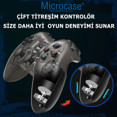 Microcase USB Kablolu Çift Titreşimli PC Konsol Oyun Kolu Gamepad Joystick -AL4630 Mavi