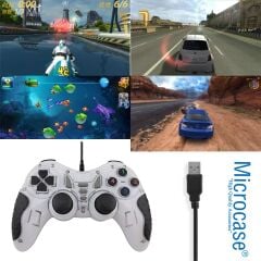 Microcase USB Kablolu Çift Titreşimli PC Konsol Oyun Kolu Gamepad Joystick -AL4630 Mavi