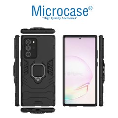 Microcase Samsung Galaxy Note 20 Batman Serisi Yüzük Standlı Armor Kılıf - Siyah