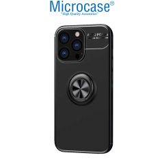 Microcase Apple iPhone 14 Pro Focus Serisi Yüzük Standlı Silikon Kılıf - Siyah
