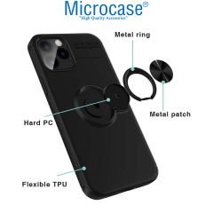 Microcase Apple iPhone 14 Pro Focus Serisi Yüzük Standlı Silikon Kılıf - Siyah