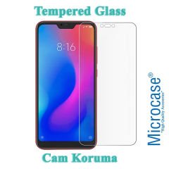 Microcase Xiaomi Mi A2 Lite - Redmi 6 Pro Fabrik Serisi Kumaş ve Deri Desen Kılıf - Gri + Tempered Glass Cam Koruma