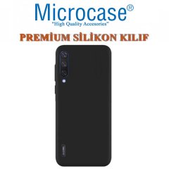 Microcase Xiaomi Mi 9 Lite Premium Matte Silikon Kılıf - Siyah + Tam Kaplayan Çerçeveli Cam