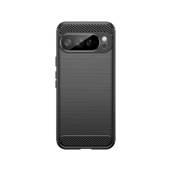 Microcase Google Pixel 10 Pro XL ile Uyumlu Brushed Carbon Fiber Silikon Kılıf - Siyah AL3332