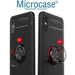 Microcase Xiaomi Redmi 9A Focus Serisi Yüzük Standlı Silikon Kılıf - Siyah