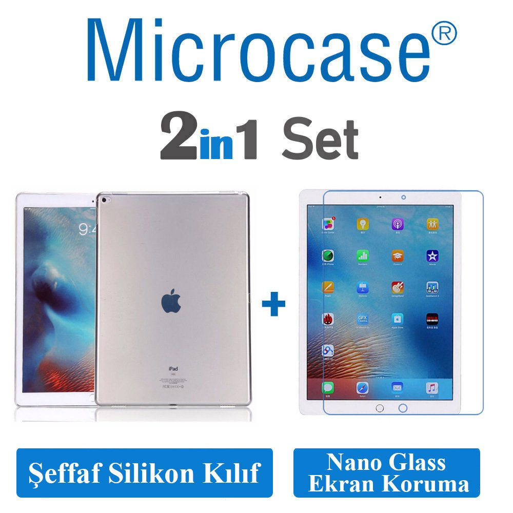 Microcase Apple iPad Pro 12.9 inç Tablet Silikon Kılıf+Nano Glass