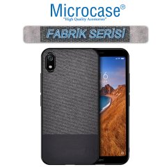 Microcase Xiaomi Redmi 7A Fabrik Serisi Kumaş ve Deri Desen Kılıf - Siyah