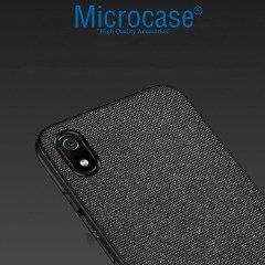 Microcase Xiaomi Redmi 7A Fabrik Serisi Kumaş ve Deri Desen Kılıf - Siyah