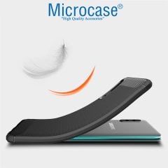 Microcase Samsung Galaxy A30s Brushed Carbon Fiber Silikon Kılıf Siyah + Tam Kaplayan Çerçeveli Cam