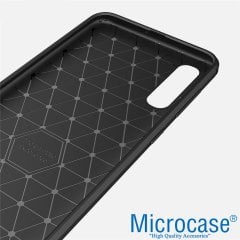Microcase Samsung Galaxy A30s Brushed Carbon Fiber Silikon Kılıf Siyah + Tam Kaplayan Çerçeveli Cam
