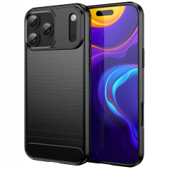 Microcase iPhone 17 ProMax ile Uyumlu Brushed Carbon Fiber Silikon Kılıf - Siyah AL3332