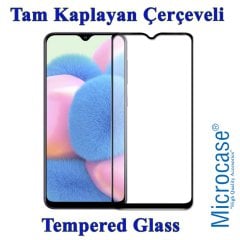 Microcase Samsung Galaxy A30s Brushed Carbon Fiber Silikon Kılıf Siyah + Tam Kaplayan Çerçeveli Cam