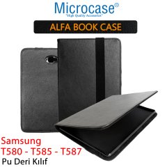 Microcase Samsung Galaxy Tab A6 10.1 SM-T580 T580 T585 T587 Alfa Book Case PU Deri Kılıf - Siyah + Nano Esnek Ekran Koruma Filmi