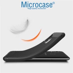 Microcase Samsung Galaxy M10s Brushed Carbon Fiber Silikon Kılıf Siyah + Tam Kaplayan Çerçeveli Cam