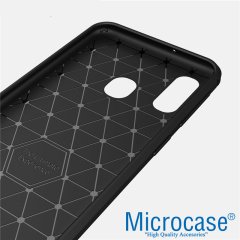 Microcase Samsung Galaxy M10s Brushed Carbon Fiber Silikon Kılıf Siyah + Tam Kaplayan Çerçeveli Cam