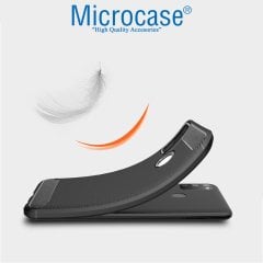 Microcase Samsung Galaxy M30s Brushed Carbon Fiber Silikon Kılıf Siyah + Tam Kaplayan Çerçeveli Cam