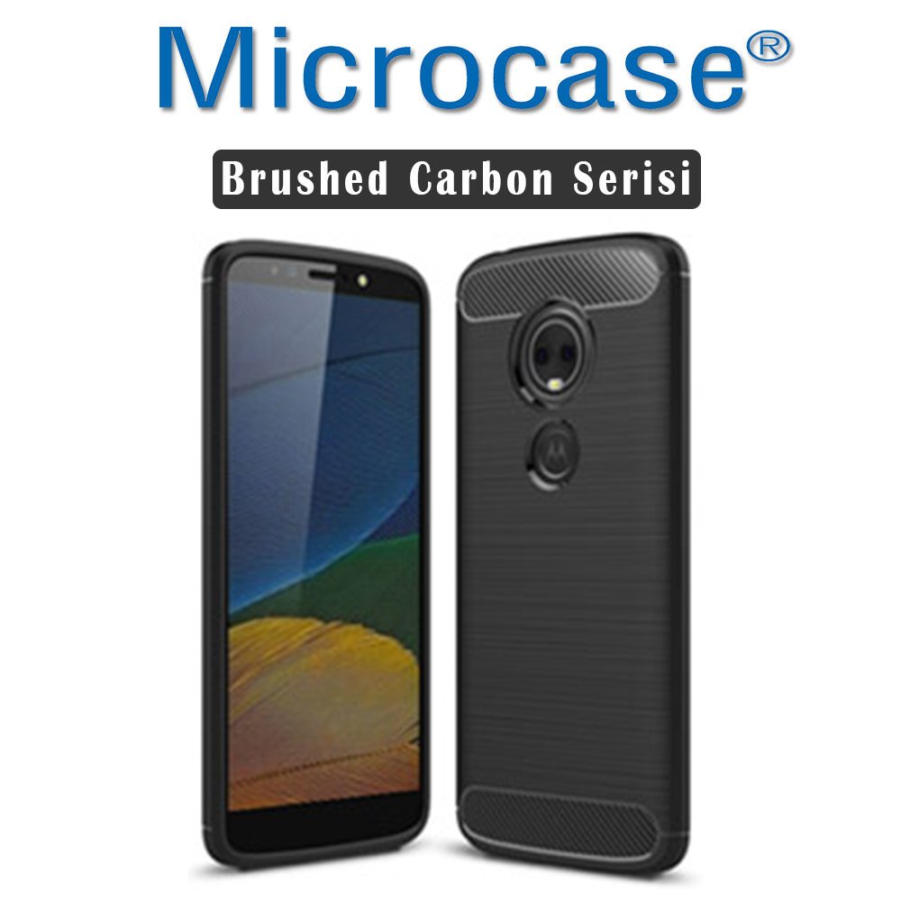 Motorola Moto E5 Plus Brushed Carbon Fiber Silikon TPU Kılıf +Cam